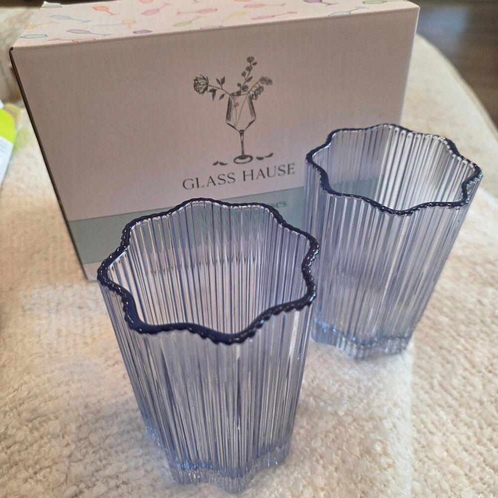 Glass Hause Blue Fluted Tumblers Set of 2